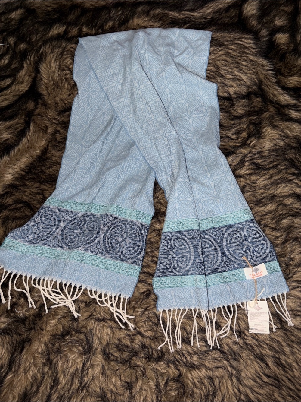 Calzeat Celtic Collection Blue Scarf, Fringe Made in Scotland